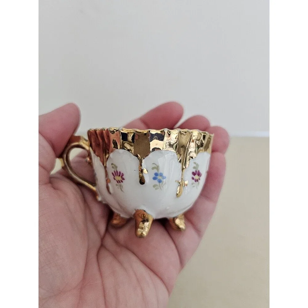 Vintage Mini Floral And Gold Tea Cup